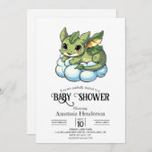 ミニマルユニークリストデジタルドラゴンベビーシャワー 招待状 (正面/裏面)