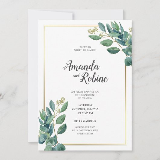 ミニマルユーカリプタスリーフ結婚式招待状 招待状 (正面)