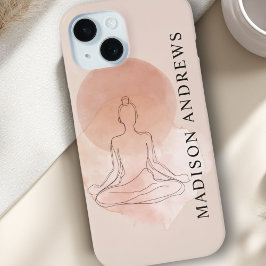 ミニマルラインアート 瞑想する女性 ウォーターカラー iPhone 15ケース