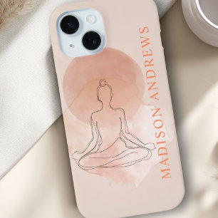 ミニマルラインアート 瞑想する女性 ウォーターカラー iPhone 15ケース