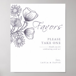 ミニマルラベンダーボタニカル結婚式の引き出物標識 ポスター