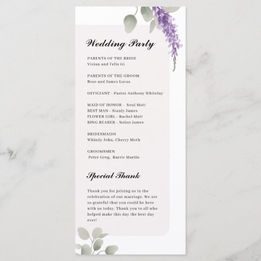 ミニマルラベンダーユーカリ結婚式 プログラム (裏面)
