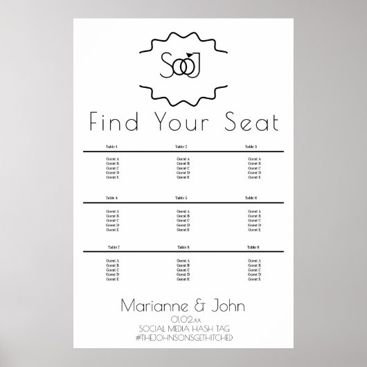 ミニマルリングや輪結婚ロゴの座席表 ポスター (正面)