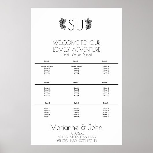 ミニマルリースOrna結婚のロゴの座席表 ポスター (正面)