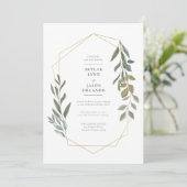 ミニマルリーフグリーンのゴールドジオメトリックテラリウム 招待状 (スタンド正面)