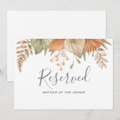 ミニマルリーフボホフラワーウェディング予約サイン 招待状 (正面/裏面)