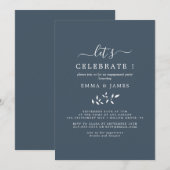 ミニマルリーフ | スレートブルー "お祝いしよう"  招待状 (正面/裏面)