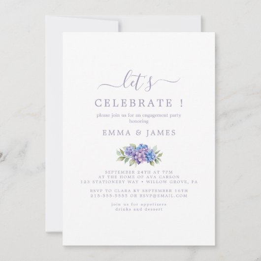 ミニマルリーフ | ダスティパープル "お祝いしよう"  招待状 (正面)