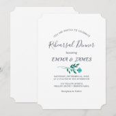 ミニマルリーフ | ダスティーブルーのリハーサルディナー 招待状 (正面/裏面)