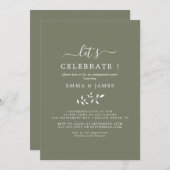 ミニマルリーフ | ダークグリーン "お祝いしよう" 招待状 (正面/裏面)