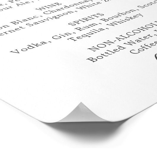 ミニマルリーフ | ダークグレー ウェディングドリンクメニューサイン ポスター (角)