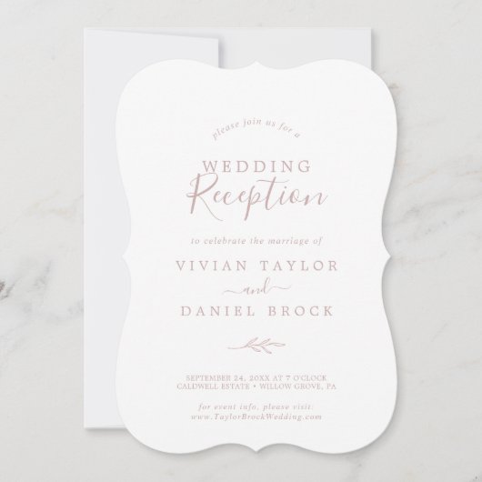 ミニマルリーフ | ブラッシュピンクの結婚式の披露宴 招待状 (正面)