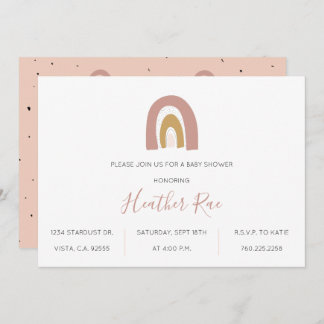 ミニマルレインボーテーマ赤面マスタードピンクベビー 招待状