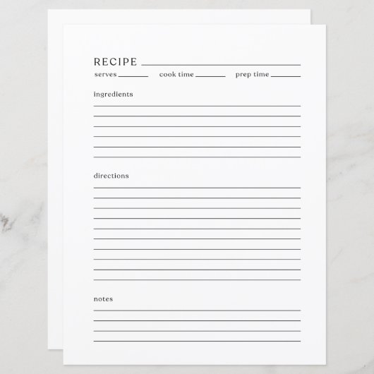 ミニマルレシピのページ文字サイズ |モダンスタイル (正面/裏面)