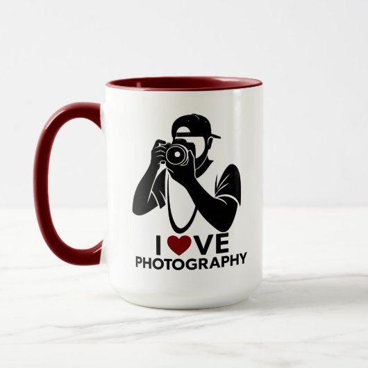ミニマルレッドハート写真愛好家コーヒーマグ マグカップ (左)