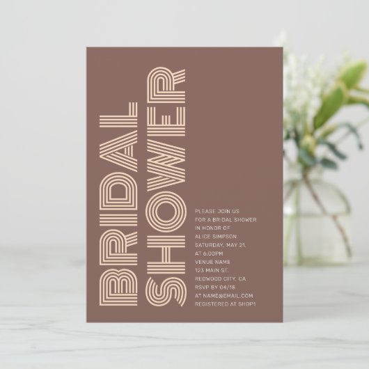 ミニマルレトロはっきりしたテラコッタブライダルシャワー 招待状 (スタンド正面)