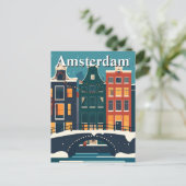 ミニマルレトロウィンターインアムステルダムカナルハウシズ ポストカード (スタンド正面)