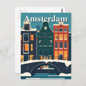 ミニマルレトロウィンターインアムステルダムカナルハウシズ ポストカード (正面/裏面)