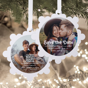 ミニマルレトロウェディング セーブザデート QR クリスマス オーナメントカード