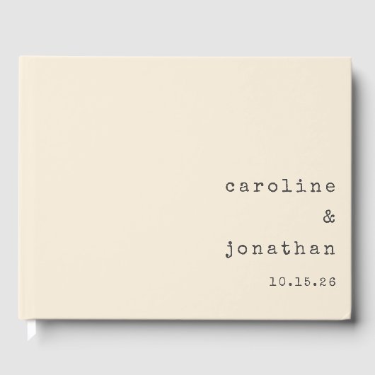 ミニマルレトロクリームタイプライターカスタムウェディング ゲストブック (正面)