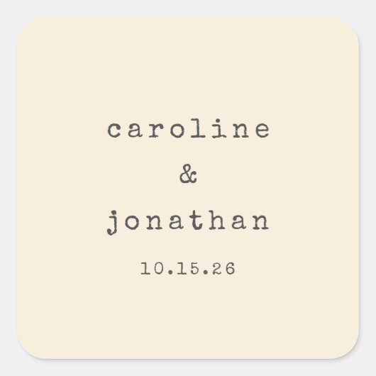 ミニマルレトロクリームタイプライターカスタムウェディング スクエアシール (正面)