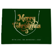 ミニマルレトロシック緑金ゴールドメリークリスマス ラージペーパーバッグ (正面)