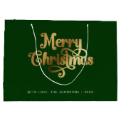ミニマルレトロシック緑金ゴールドメリークリスマス ラージペーパーバッグ (裏面)
