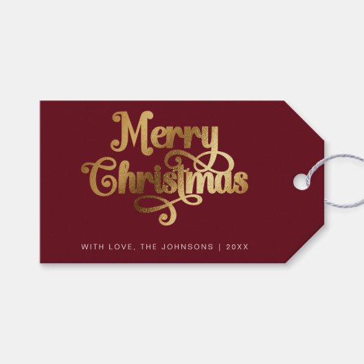 ミニマルレトロシック赤金ゴールドメリークリスマス ギフトタグ (正面(横))