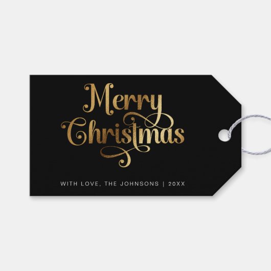 ミニマルレトロシック黒金ゴールドメリークリスマス ギフトタグ (正面(横))