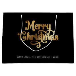ミニマルレトロシック黒金ゴールドメリークリスマス ラージペーパーバッグ