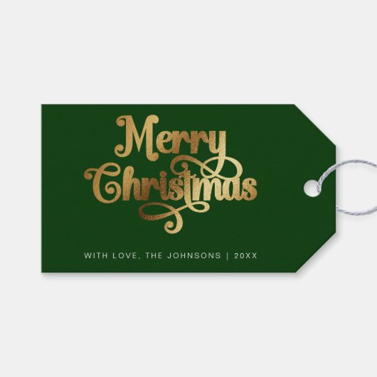 ミニマルレトロシック | グリーン金ゴールドメリークリスマス ギフトタグ (正面(横))