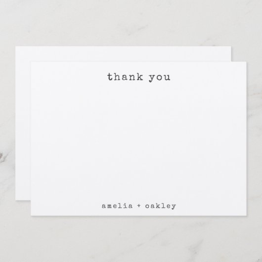 ミニマルレトロタイプライタークラフトカスタムウェディング サンキューカード (正面/裏面)