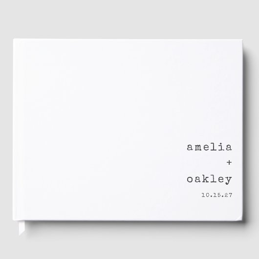 ミニマルレトロタイプライターホワイトカスタムウェディング ゲストブック (正面)