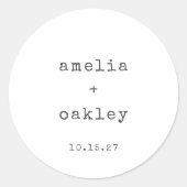 ミニマルレトロタイプライターホワイトカスタムウェディング ラウンドシール (正面)
