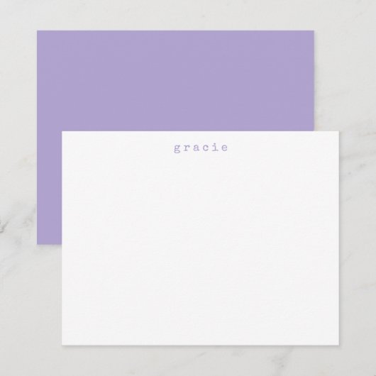 ミニマルレトロタイプライター名前をカスタムするラベンダー ノートカード (正面/裏面)