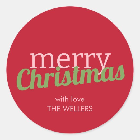 ミニマルレトロタイポグラフィメリークリスマス ラウンドシール (正面)