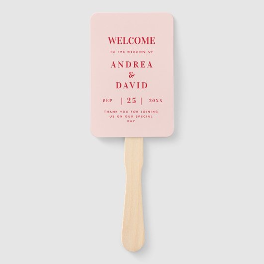 **ミニマルレトロタイポグラフィーの結婚式プログラム** ハンドファン (正面)