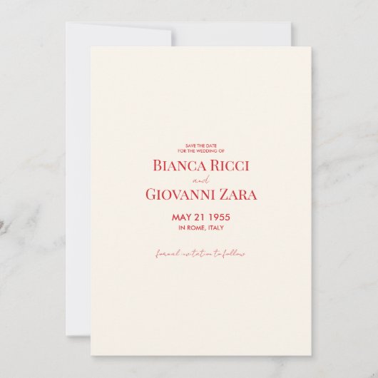ミニマルレトロタイポグラフィ結婚式の日付を保存 招待状 (正面)