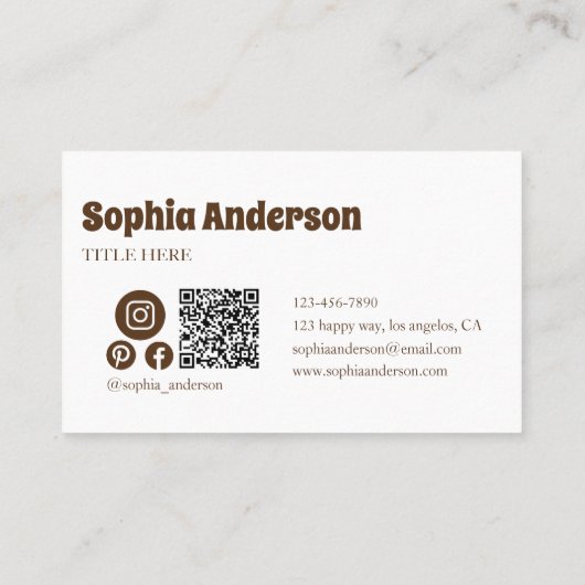 ミニマルレトロチェッカーボード – ブラウン&ダスティーバラ 名刺 (裏面)