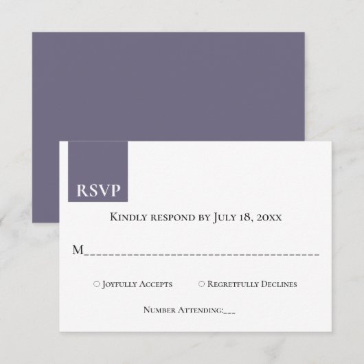 ミニマルレトロパープル金ゴールドモノグラムクラッシー結婚ズ 出欠カード (正面/裏面)