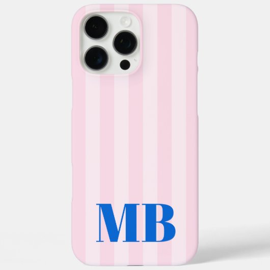 ミニマルレトロピンクブルーモノグラストライプのム Case-Mate iPhoneケース (裏面)