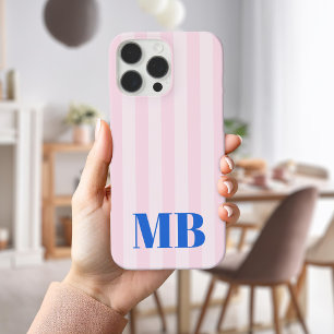 ミニマルレトロピンクブルーモノグラストライプのム iPhone 16 PRO MAXケース