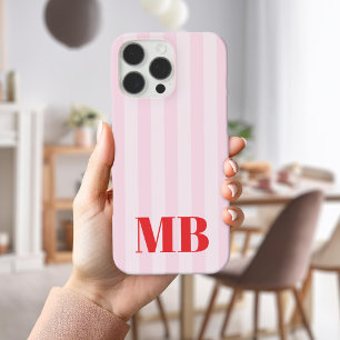 ミニマルレトロピンクレッドモノグラストライプのム iPhone 16 PRO MAXケース