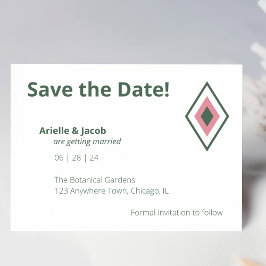 ミニマルレトロピンク&ハンターグリーンSave the Date 招待状