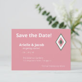 ミニマルレトロピンク&ハンターグリーンSave the Date 招待状 (スタンド正面)