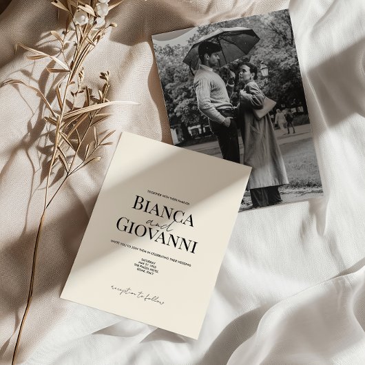 ミニマルレトロブラックタイポグラフィ結婚ズ 招待状