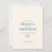 ミニマルレトロブルータイポグラフィ結婚ズ 招待状 (正面)