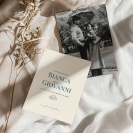 ミニマルレトロブルータイポグラフィ結婚ズ 招待状