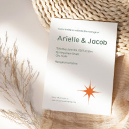 ミニマルレトロホワイト&グリーン結婚スクリプト 招待状