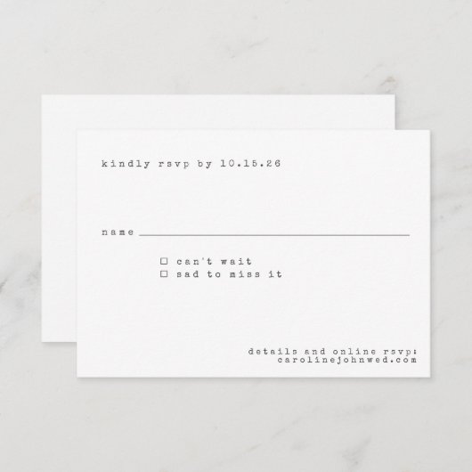 ミニマルレトロ白黒タイプライター結婚ズ 出欠カード (正面/裏面)